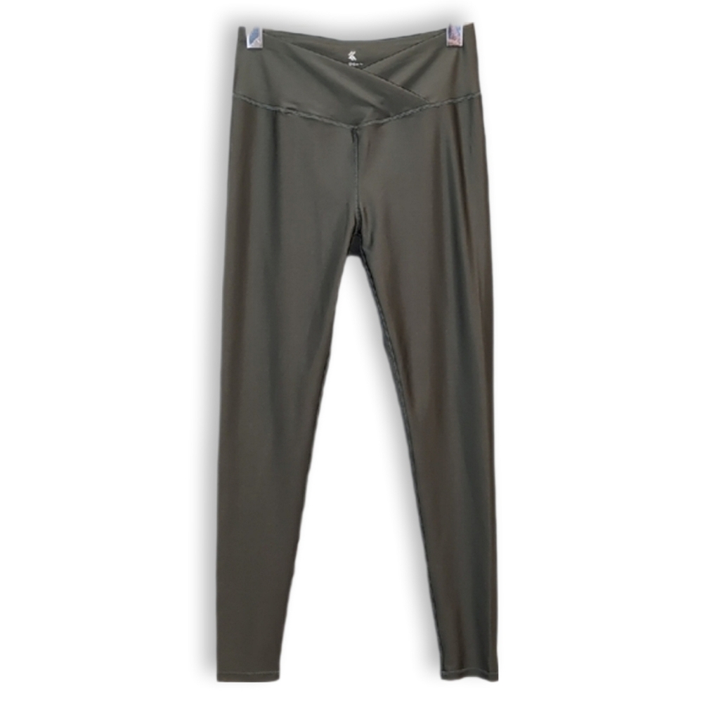 Kyodan High Rise Leggings Womens Medium Olive Green Wrap Waist Athletic